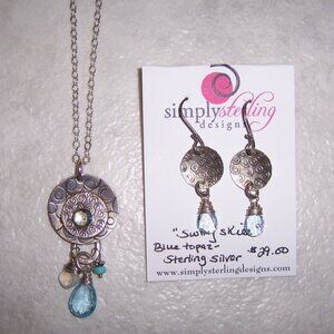 Blue Topaz Sterling Silver Necklace and Earrings Set NEW